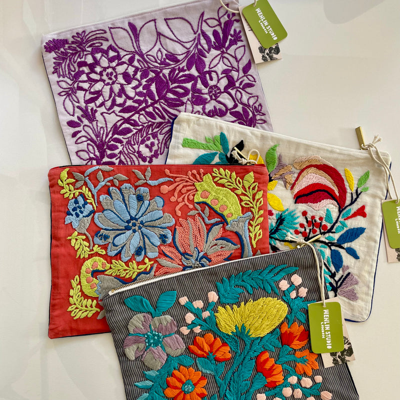 Hand-Embroidered Large Travel Pouch