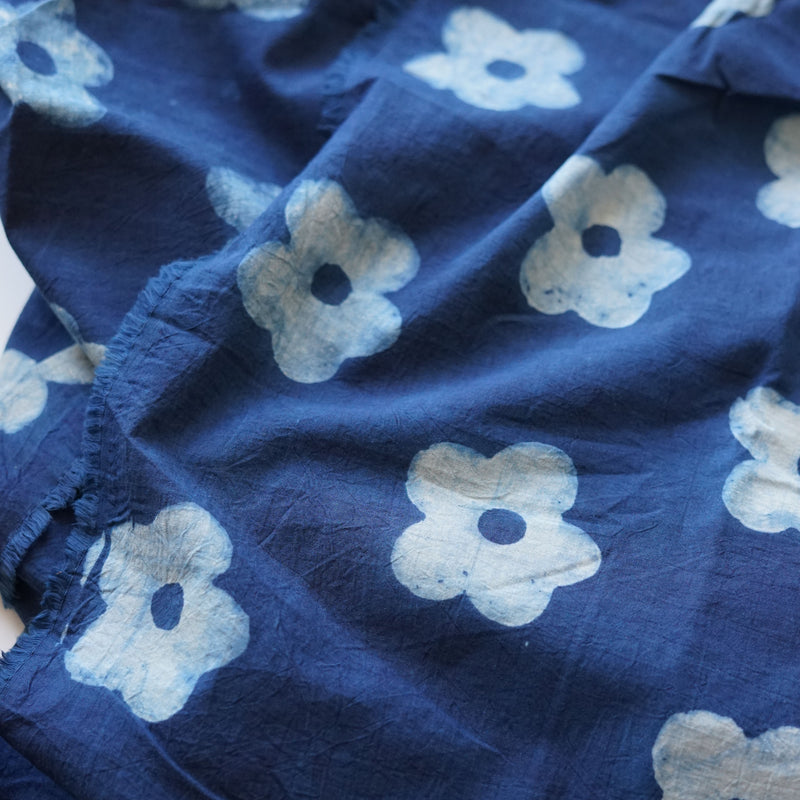 Daisy Indigo Dyed Clay Printed Ajrak Cotton Fabric