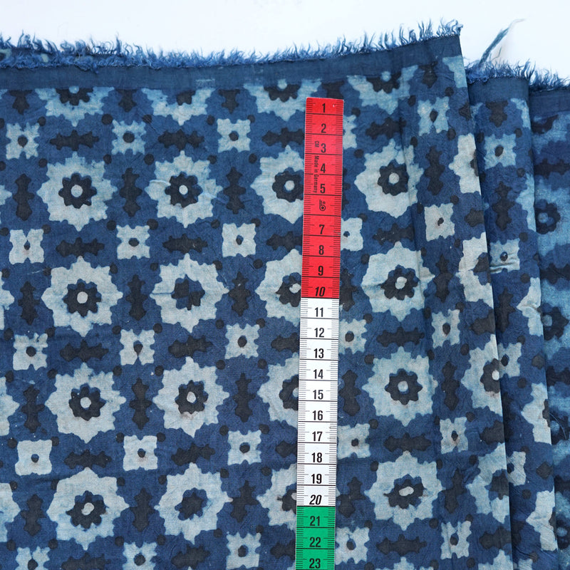 Star Indigo Dyed Clay Printed Ajrak Cotton Fabric