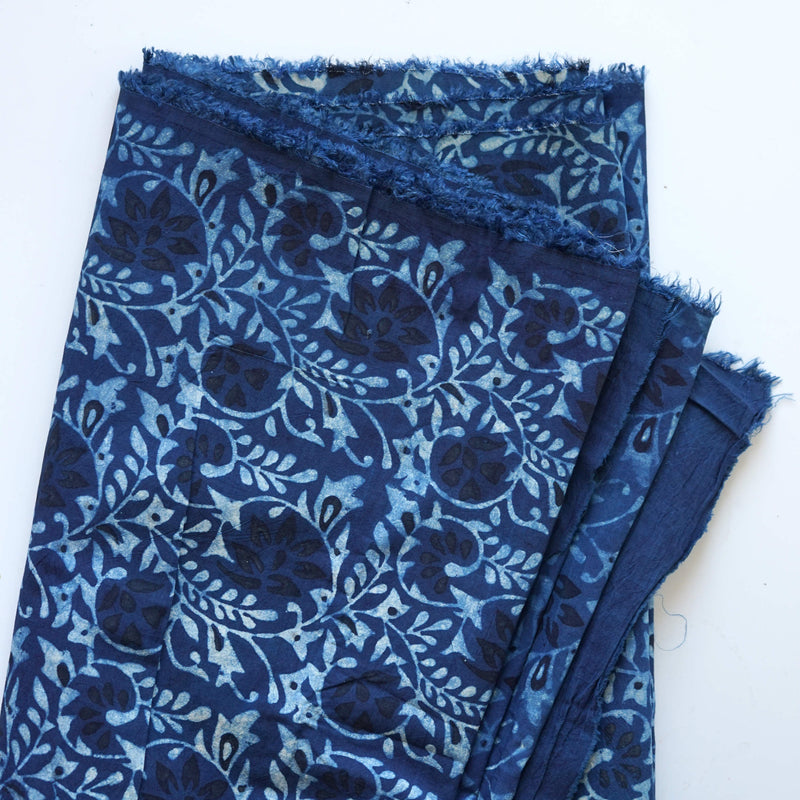 Vine Indigo Dyed Clay Printed Ajrak Cotton Fabric