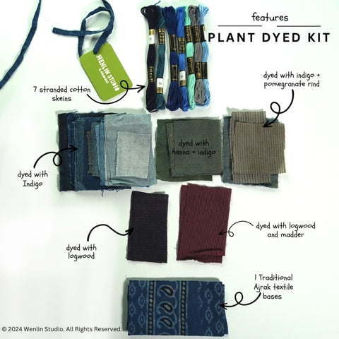 Indigo Cage Grid Hand Embroidered Plant Dyed Patchwork Kit