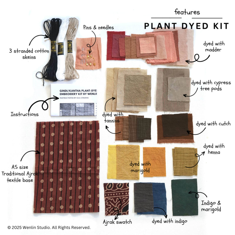 Cutch Mini Garden Plant Dyed Kantha Embroidery Kit