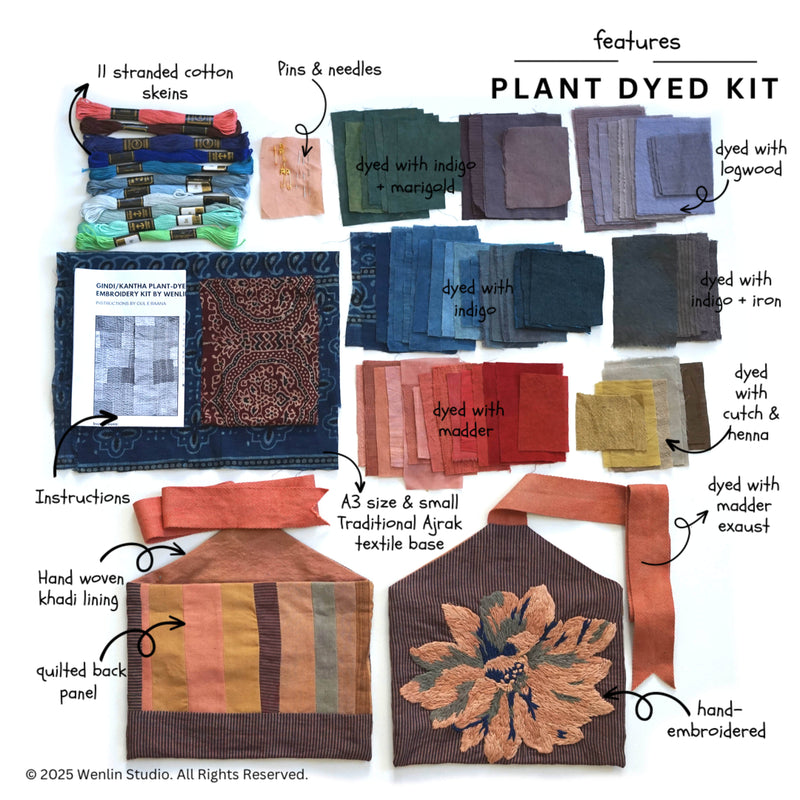 Large Nymphaea Plant Dyed Kantha Embroidery Kit