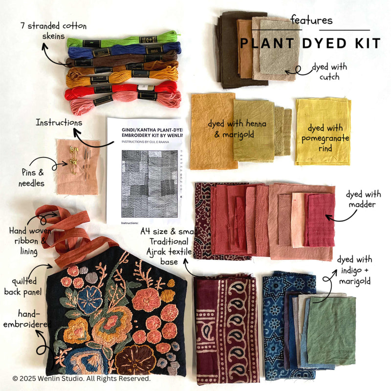Wallflower Plant Dyed Kantha Embroidery Kit