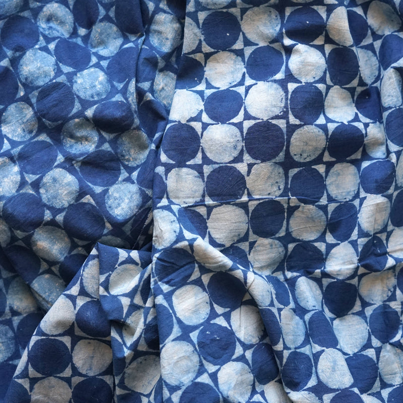 Dots Indigo Dyed Clay Printed Ajrak Cotton Fabric
