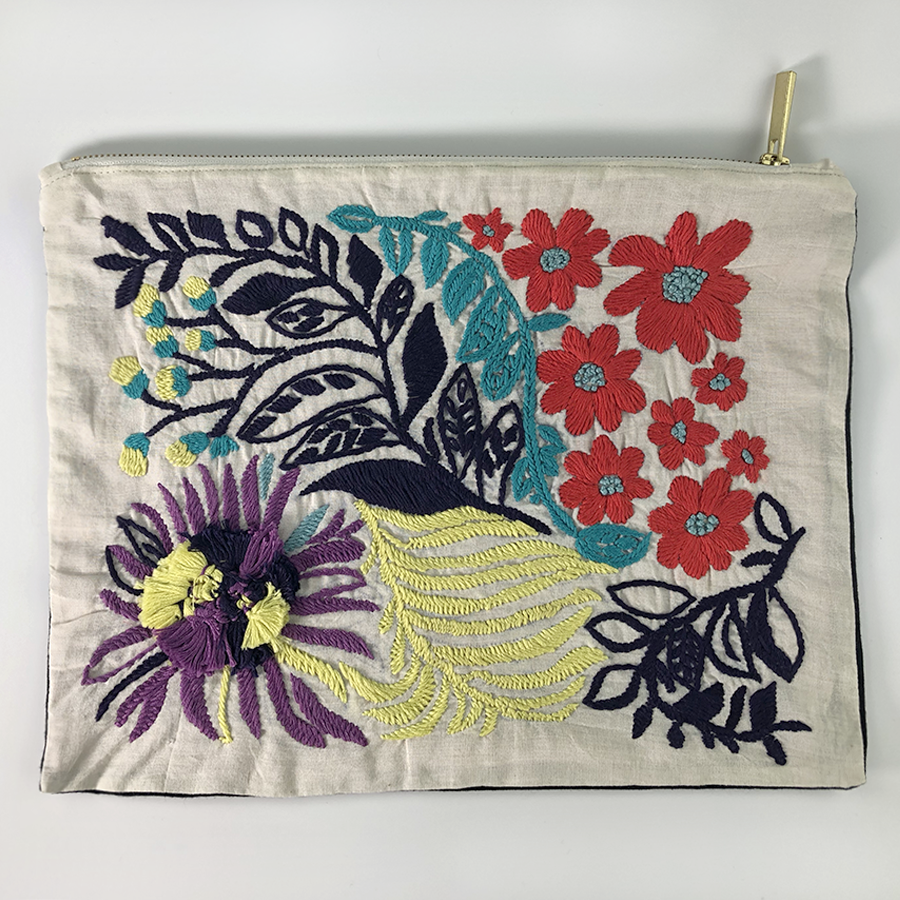 Daisy Wave Hand Embroidered Large Travel Pouch