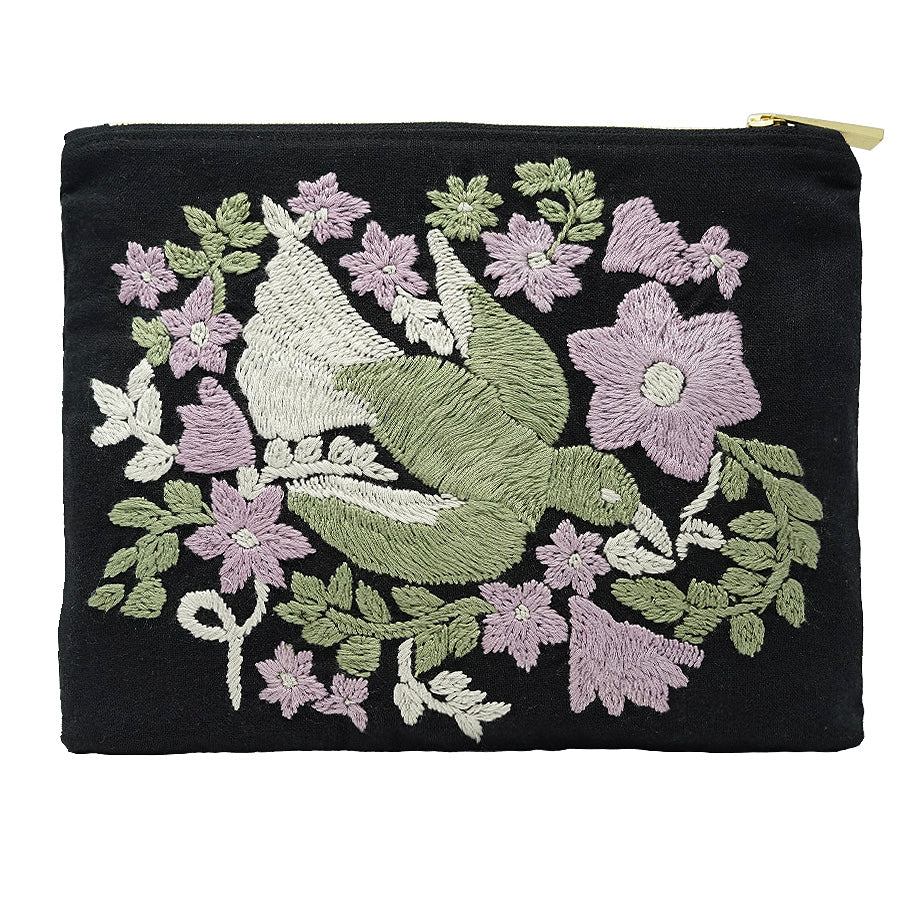 Bird Daisies Hand Embroidered Pouch Bag