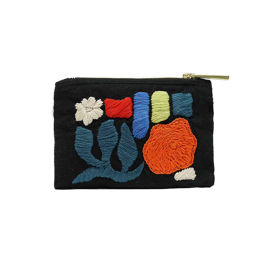 Leaf and Flower Hand Embroidered Mini Coin Purse