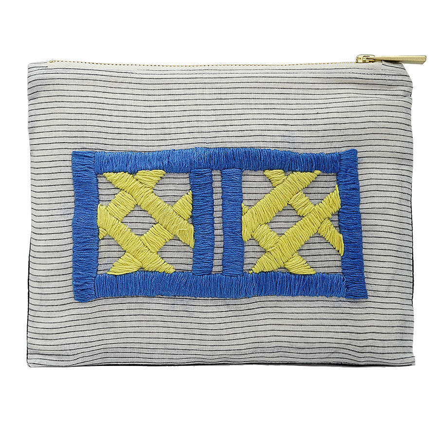 Cage Grid Hand Embroidered Pouch Bag