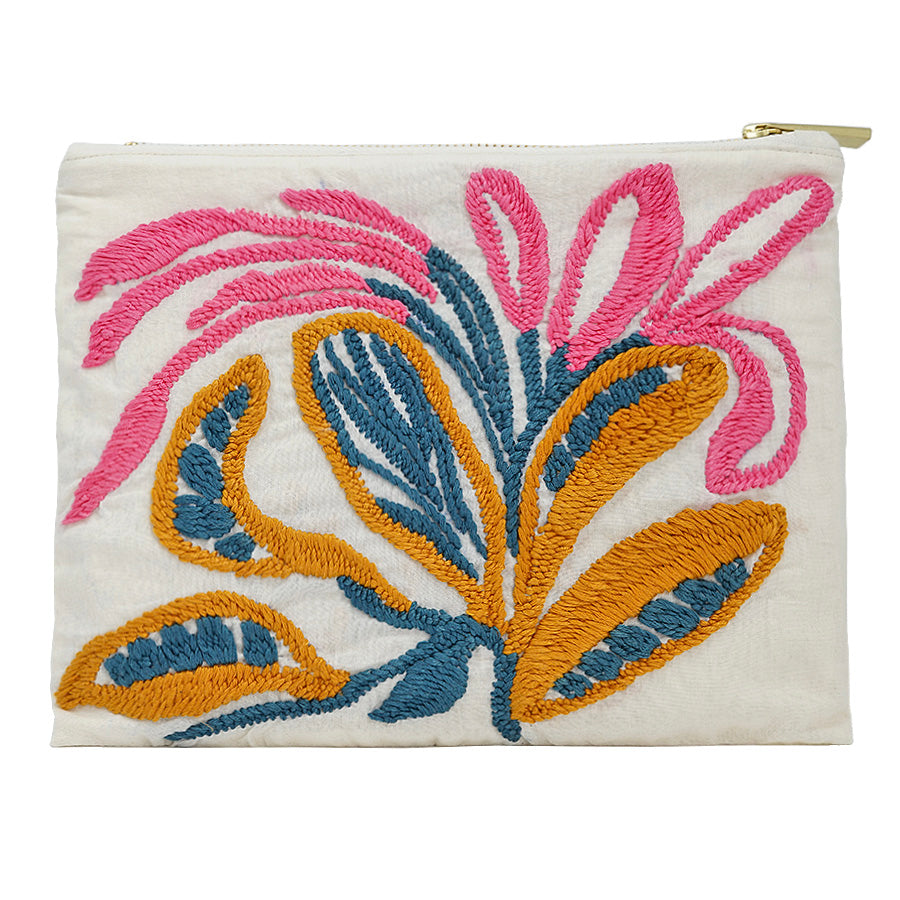 Close Bud Lilies Hand Embroidered Pouch Bag