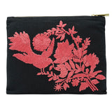 Bird Peonies Hand Embroidered Pouch Bag