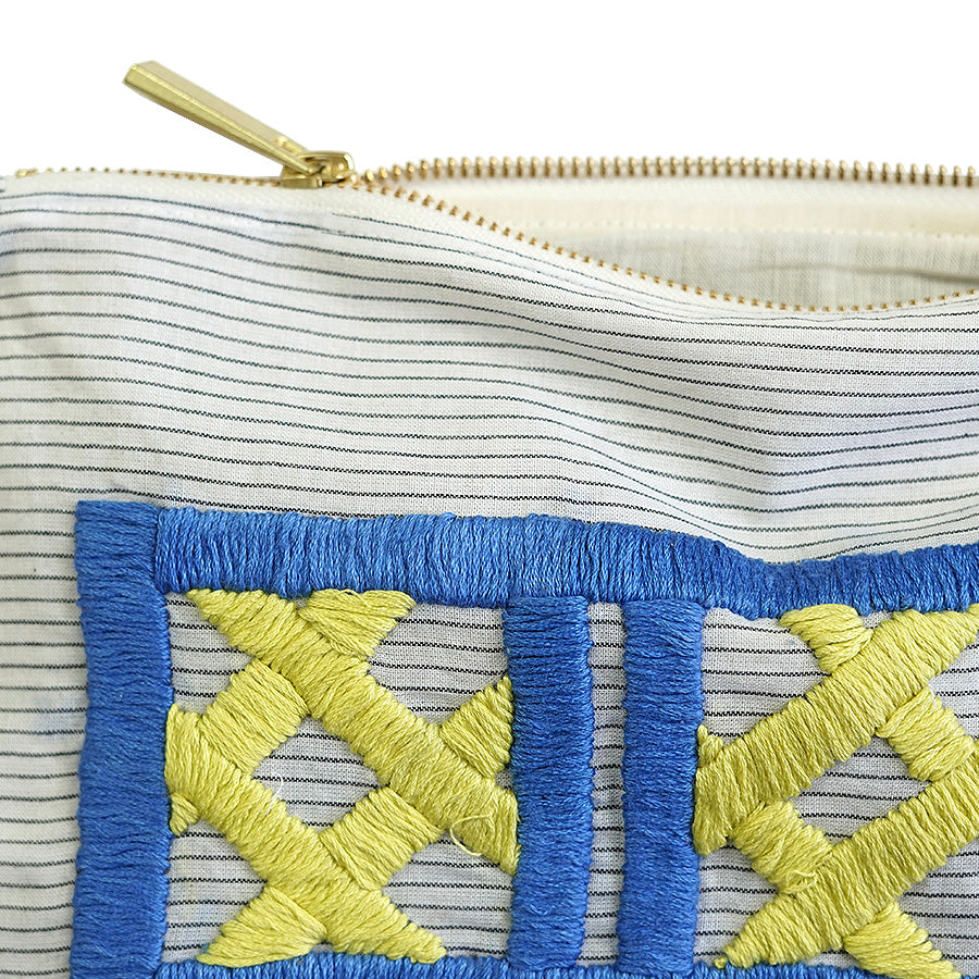 Cage Grid Hand Embroidered Pouch Bag