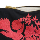 Bird Peonies Hand Embroidered Pouch Bag