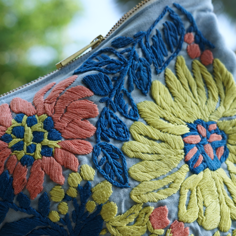 Mums Flower Hand Embroidered Large Travel Pouch